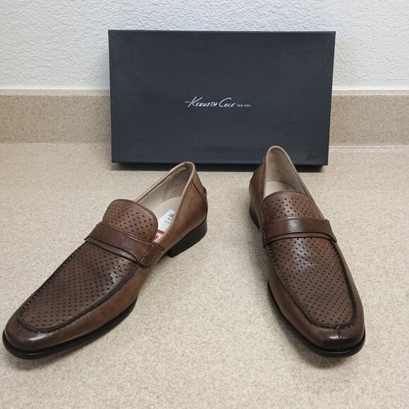 NWB Kenneth Cole New York Men 10.5 Loafer Full Leather Upper,Linings,Sole Cognac main image 6